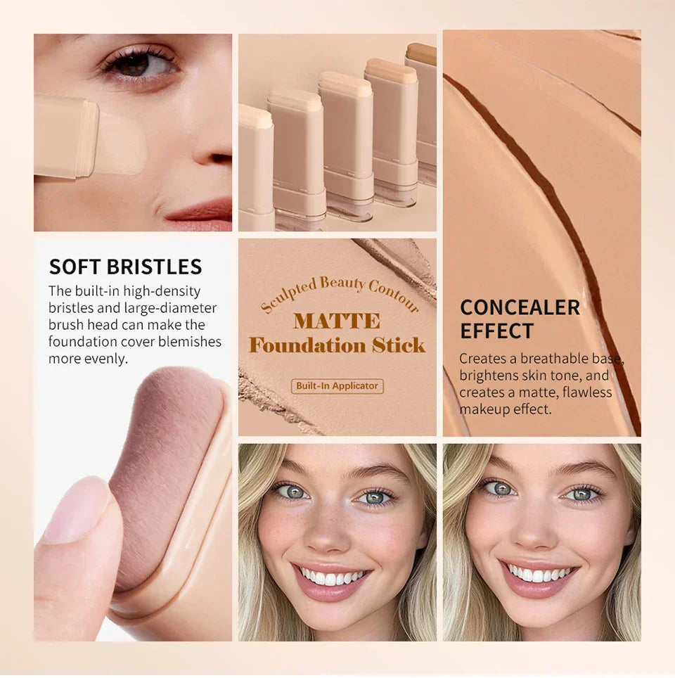 Skin Tint Foundation Stick with Brush Multi Use Matte Waterproof